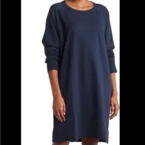 James Perse Long Raglan Sleeve Cotton French Terry Dress, Deep, Size 2 (4-6)